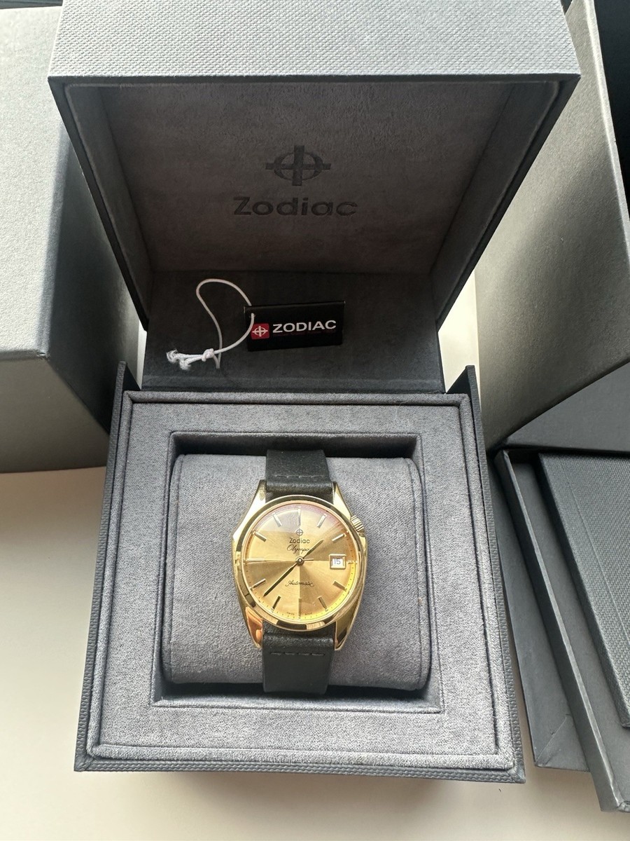Zodiac Olympos Automatic Gold Dress Watch Date Original Box Papers