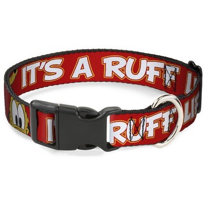 Plastic Clip Collar Pluto 2-Pose IT'S A RUFF LIFE Red/Yellow/White WIDE-Medium 1