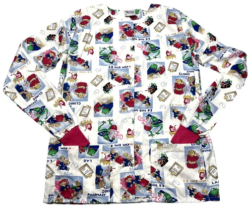 Scrub Jacket Womens (M) Printed 2 Pockets Snap Front Pediatric Oversized NWOT - product listing photo