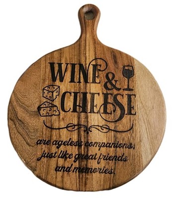 New Acacia Wood Charcuterie Board with Handle /Cutting Board Round 10'' Diameter 