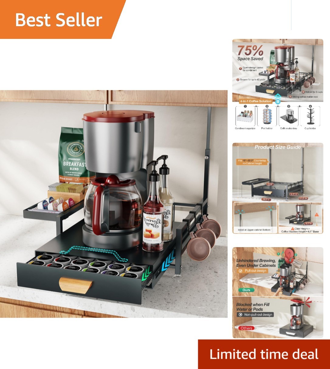 Sliding Storage Organizer Rack With Metal Pull