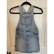 Old Navy Girls Medium Overall Denim Dress Adjustable Straps Light Wash Pockets