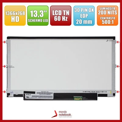 Écran LCD LED 13,3" 1366x768 WXGA HD Slim 30 Pin Côté Latéral Opaco - Photo 1/3