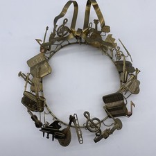 Dresden Petite Brass Musical Instrument Wreath Vintage Gold Colored