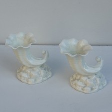 2 x Vintage 1960 Royal Worcester Small Cornucopia Vase Green Back stamp.