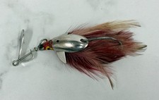 Vintage Tony Accetta River Devil Spinner Spoon Lure w/Red & Tan Feathers 1930s