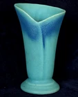Late 1930s Van Briggle Pottery Vase Matte Aqua w Dark Blue Overspray