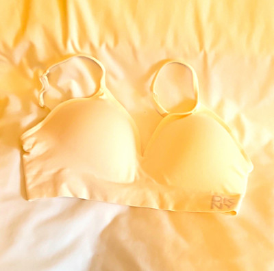 DKNY Bralette Bra Wireless Padded Molded Cup Hook & Eye Solid Beige Size L