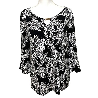 Emma & Olive Women's Pullover Top L Black and White