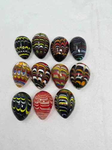 LOT OF 11 VINTAGE MURANO ART GLASS MULTI-COLOR SWIRL MINI 1.5" EGGS