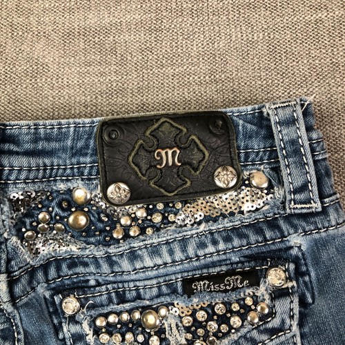 Miss Me Shorts Girls 16 26 Blue Skinny Cutoff Flap Pocket Studded Embroidered - Picture 14 of 15