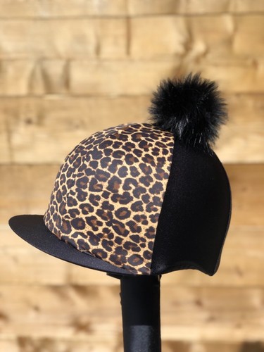 Riding hat silk fur Pom one Size Black cheetah print - Picture 9 of 23