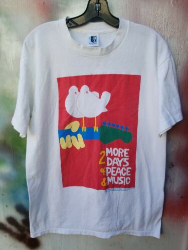 VINTAGE Woodstock ROCK HIPPY 2 More Days Peace Music White large shirt