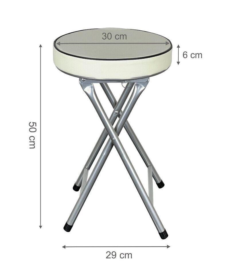 Padded Folding Stool Cream with Extra Thick Cushion Seat Home Office