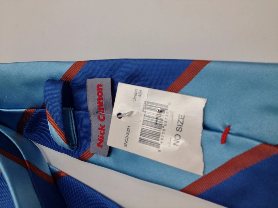 $75 Nick Cannon Hombre Corbata Naranja Azul Vestido Rayas Ajustado Corbata 60x3 Foto 3 de 4