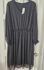 Evans Black & White Polka Dot Chiffon Dress Size 30 NWT