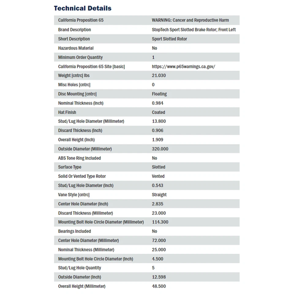 Rotor de freno de disco StopTech Sport ranurado delantero izquierdo recubierto E para Mazda 3 2007-13 Foto 3 de 4
