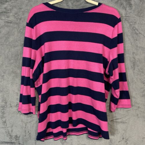 Lauren Ralph Lauren Sweater Women Size 3X Pink Black Stripe V Neck 3/4 Sleeve - Picture 4 of 12