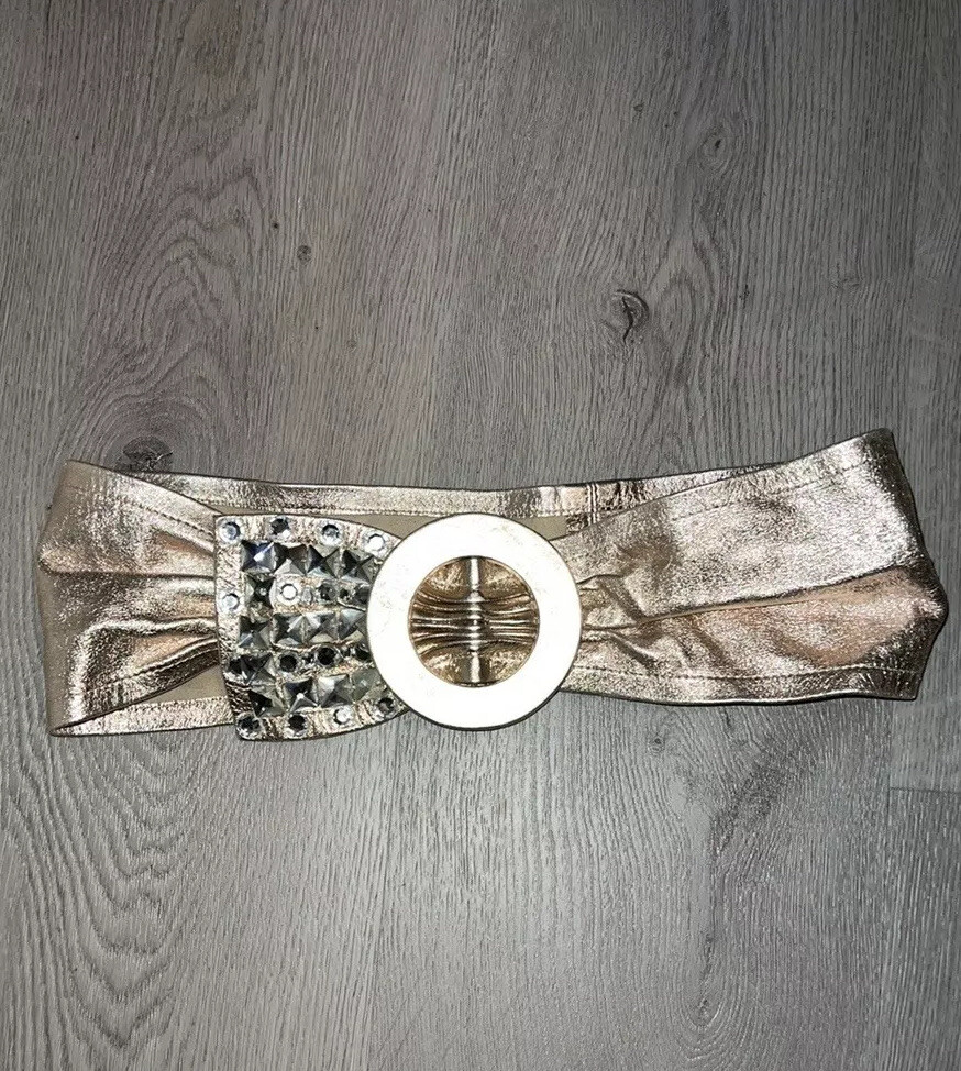 Marciano Belt Gold and black leather and slactic. Marciano Belt Size S: Elegant Gold Buckle main image 3