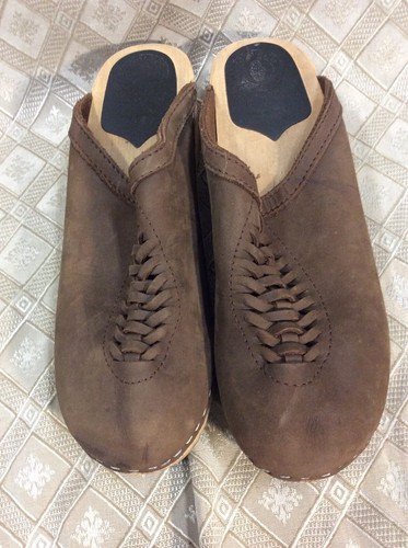 Wildleder Clog 41 EU Leder geflochten Holz Schuh 10 US Ugglebo Toffeln traditionell braun
