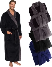 Mens Robe Plush Big and Tall - Long Fleece Spa Bath Robe with Pockets- Bathrobe