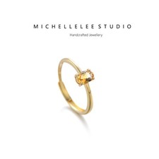 Sterling Silver Citrine Adjustable Ring, Yellow Gemstone Ring