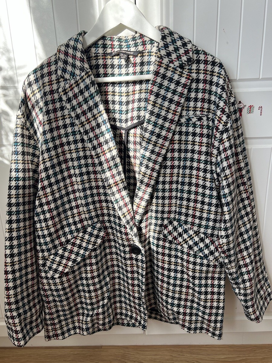 Zara TRF Oversized Wool Blend Checkered Blazer Jacket Multicolor Size S-M - Main Image