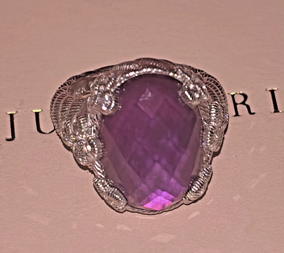 Anillo Judith Ripka Plata Esterlina Ovalado Amatista Doblete Diamonique Talla 7 Foto 4 de 4