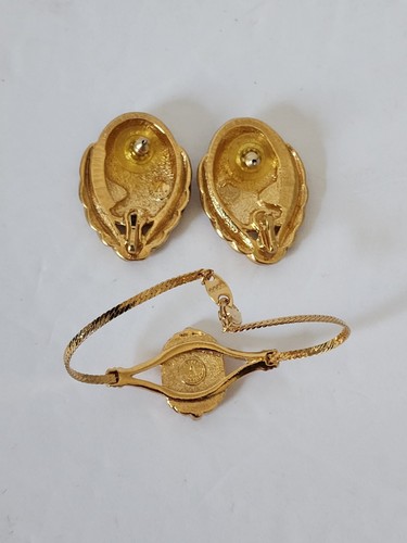 Vtg COREEN SIMPSON Regal Beauty Bracelet Earrings Cameo Avon 1994 SET Pierce - Picture 6 of 13