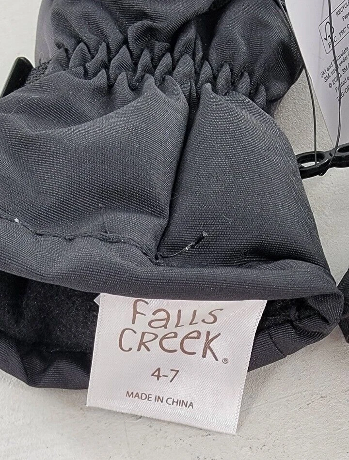 Guantes de puño extendido negros Falls Creek para niños talla 4-7 forrados de lana aislantes Foto 3 de 3