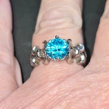 Stainless Steel men/women Gothic Fleur de lis Ring Gothic Faux Blue Topaz Size 9
