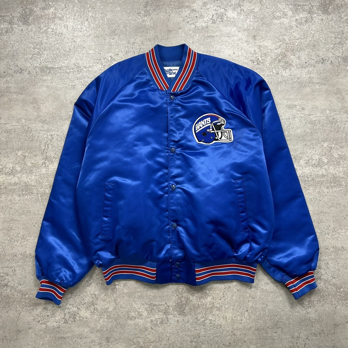 VTG 90s NFL New York GIANTS CHALK LINE SPELL OUT SATIN BOMBER