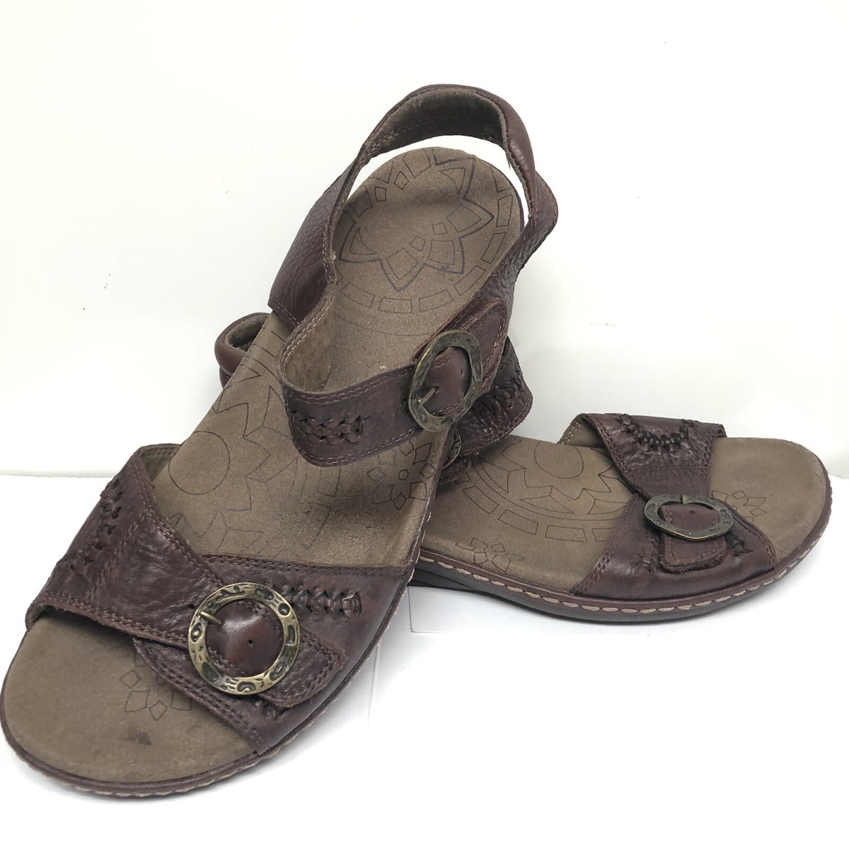 Taos Leather Sandals Weaver Comfort Walking Shoes Women Brown Strap Sling  back