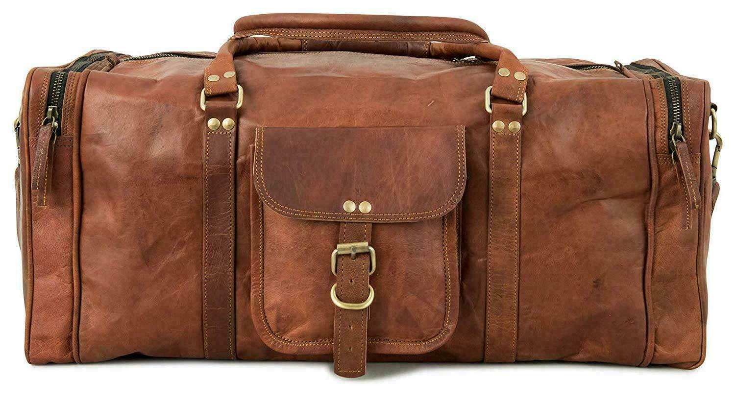 Men's Leather Goat Travel Duffle Gym Holdall Overnight Weekender Bag
