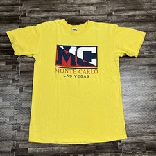 Vintage 90s Monte Carlo Casino Las Vegas Graphic Tshirt Yellow Large USA Made