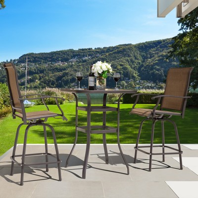 Outdoor 3-Piece Patio Swivel Bar Stool Set Brown