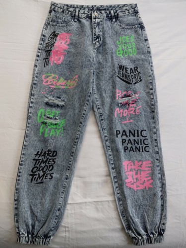 Shein Distressed Mom Stonewash Graffiti 