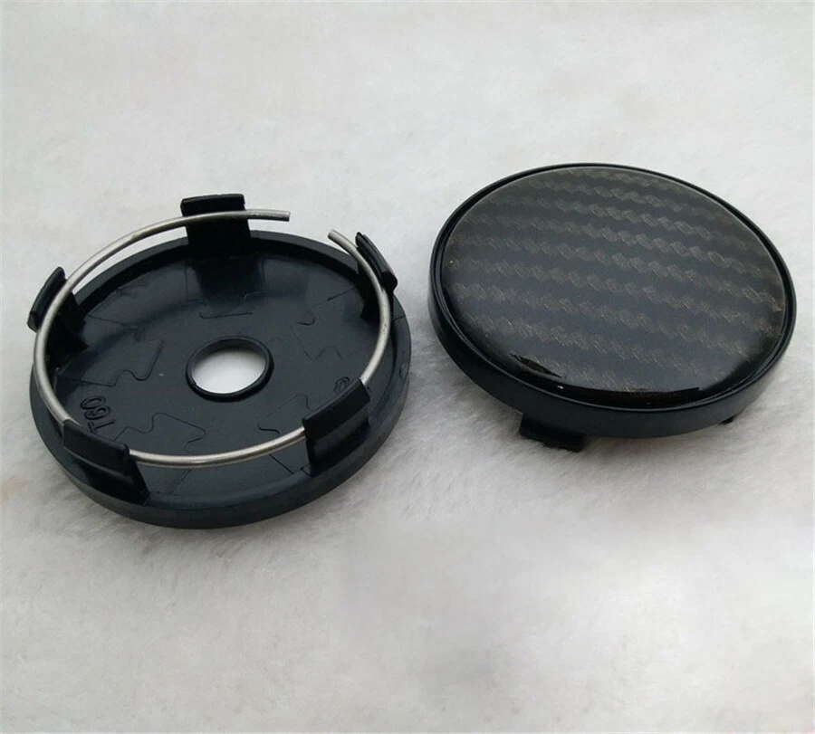 Tapacubos centrales de rueda de plástico ABS con patrón de fibra de carbono negro 4 piezas 60 mm/58 mm nuevos Foto 3 de 4