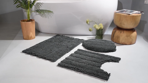 Chenille 3 PC Bath Mat Set Extra Soft Absorbent Medium Contour Toilet Lid Cover - Video 1 von 1
