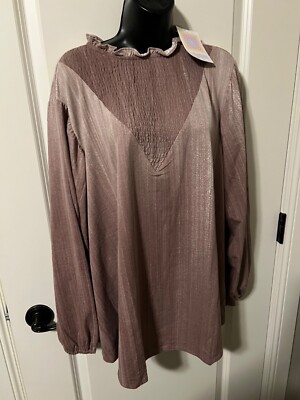 NWT LULAROE XL CLARA SMOCKED TOP SHIRT SOFT STRETCHY MAUVE PURPLE LS BLOUSE NEW