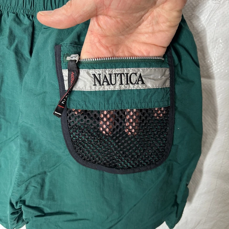 De colección Y2K Nautica Competición Bañador Pantalones Cortos Para Hombre Talla M Verde Nylon Malla Forrado Foto 3 de 4