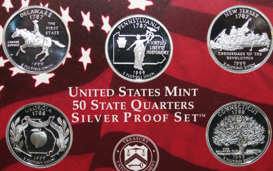 1999 S Five Silver Coin State QUARTER Proof 25 Cents No Box 5 Statehood 25c - Image 2 of 3