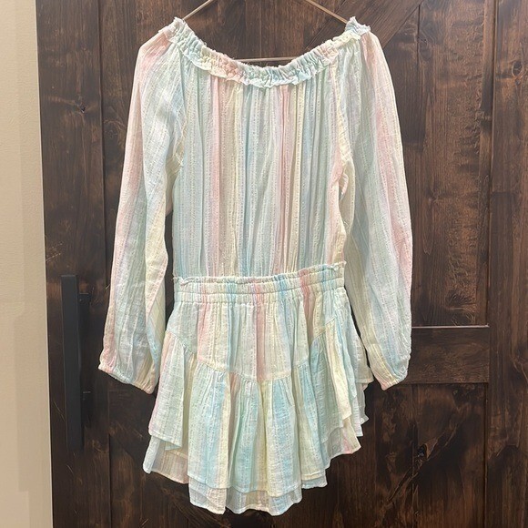 Loveshackfancy Banou Ruffle Tiered Rainbow Mini Dress Multi Horizon NWT image 6