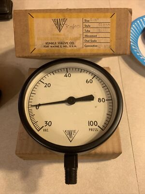 4-1/2  Kunkle Valve co. Compound Gauge 30-0-100 psi 1/4 NPT new made in USA