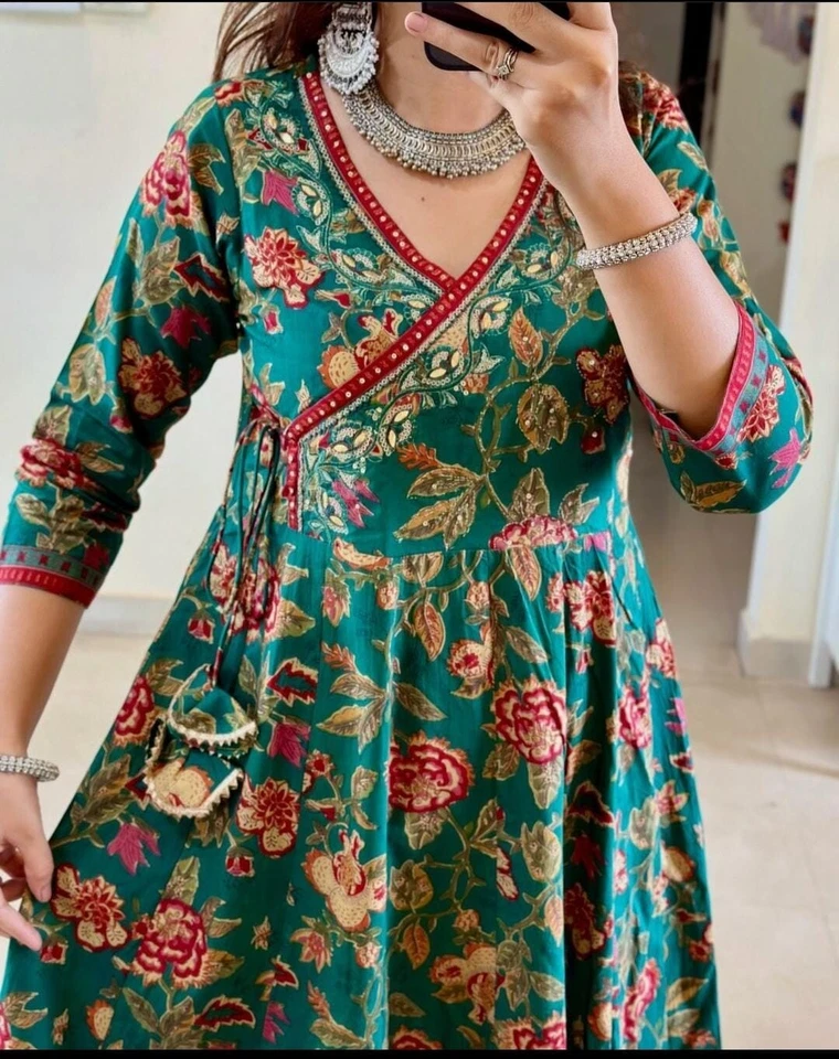 ✨ Indian Ethnic Floral Anarkali Kurta Set with Dupatta –Festive & Party Wear 💃 - Image 3 of 4