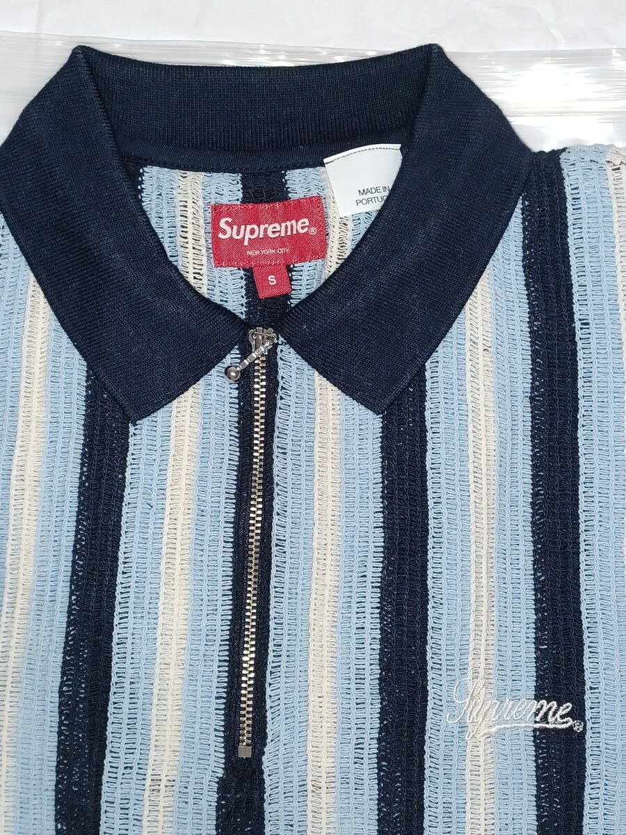 Size S - Supreme Open Knit Stripe Zip Polo (Navy)(SS22)