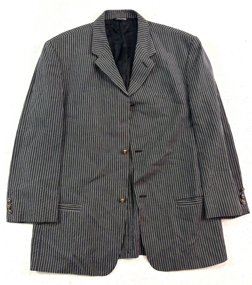 VTG 90s Versace Jeans Couture 54 44R blazer jacket sport coat mens black stripe - Image 4 of 4