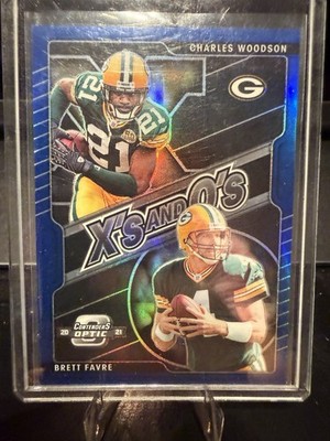 2021 Contenders Optic X s and O s Charles Woodson Brett Favre Blue /99 Packers