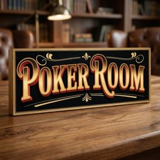 Poker Room Vintage Style Sign Wooden 28cm Card Game Betting Gamble Wall Plaque