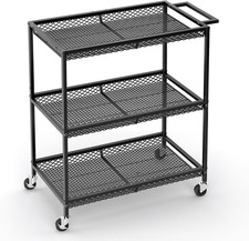 3 Tier Heavy Duty Wire Rolling Utility Kitchen Cart Metal Storage Trolley